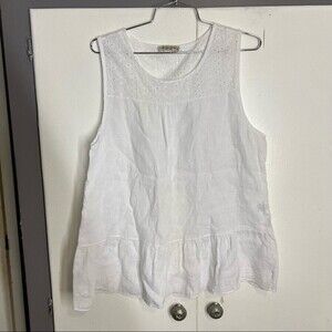 Francesca Bettini Sleeveless 100% Linen Eyelet Top Size Medium